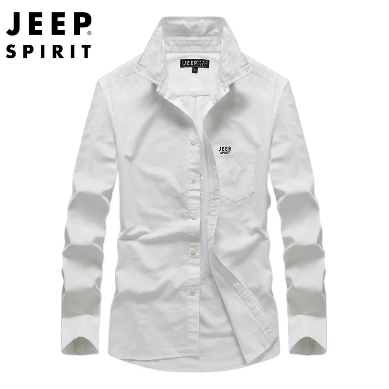 JEEP SPIRIT spring and summer new men solid color long-sleeved shirt simple fashion all-match top casual urban cardigan clothing