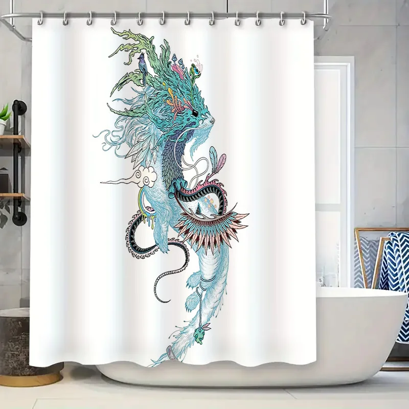 Dragon Shower Curtain Japanese Anime Decor Bathroom Set Artistic Mythical Beast Wall Hanging Home Decoration Gift