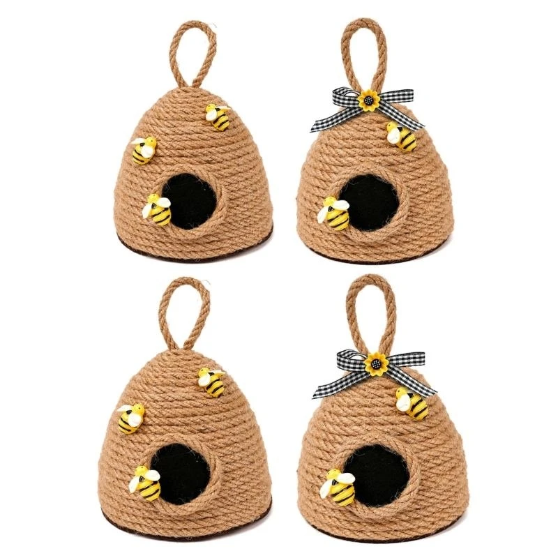 

Woven Rope Bees Hives Hanging Accent with Bowknot for Spring Party Celebration