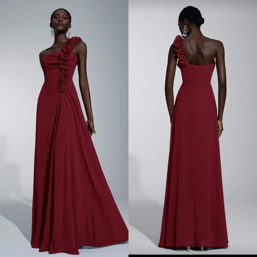 تخصيص مطابقة الأزياء الشيفون الطية Ruched ألف خط واحد الكتف فساتين طويلة مخصص فساتين المناسبات الأحجام المتاحة