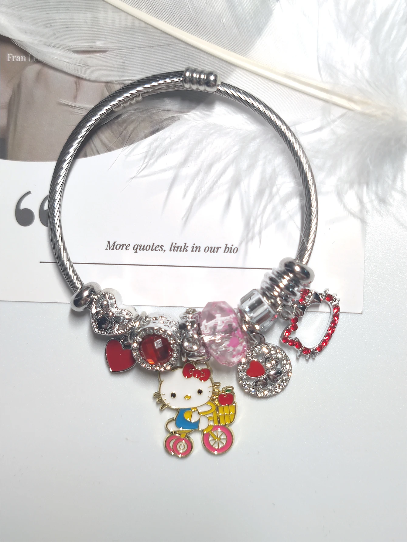 1Pcs Anime Hello Kitty Bracelet Cartoon Figure Kitty Metal Beads Pendant DIY Bangle Kawaii Couple Jewelry Accessories Gift