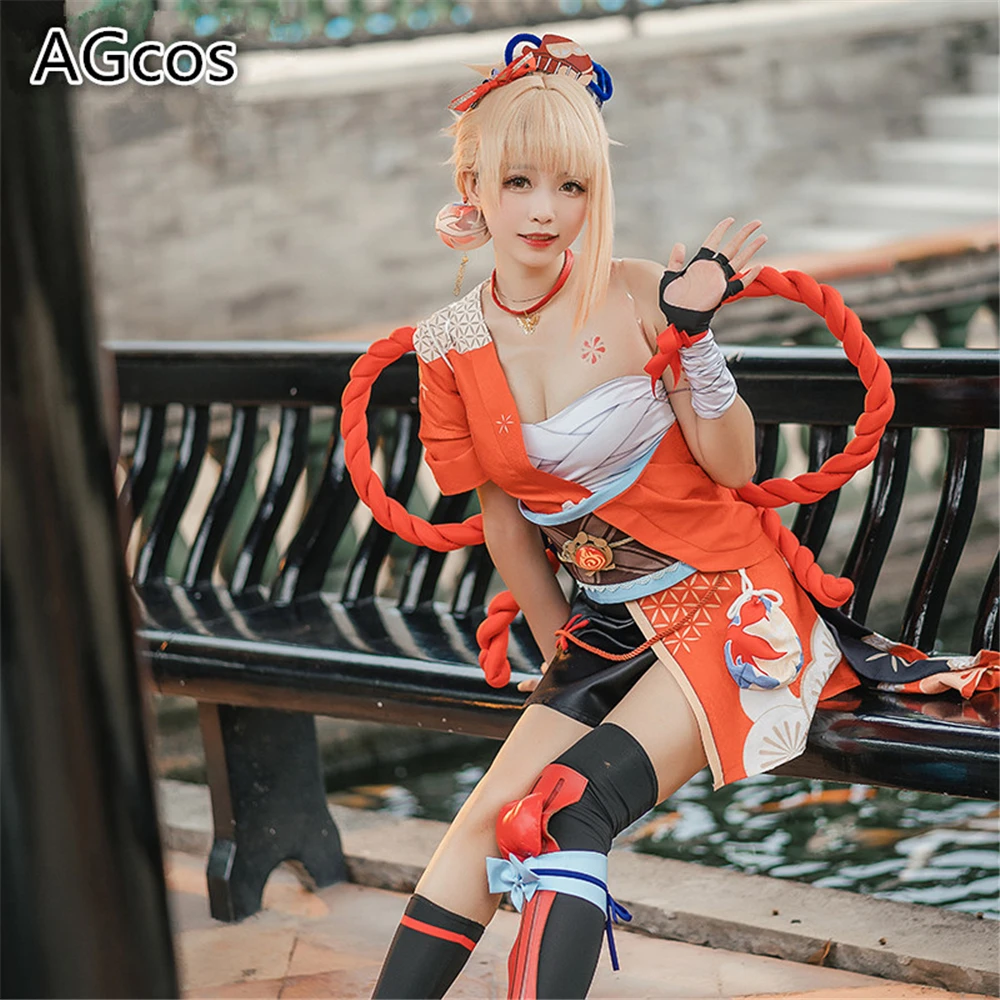 

AGCOS Game Genshin Impact Naganohara Yoimiya Cosplay Costume Christmas Cosplay Outfits