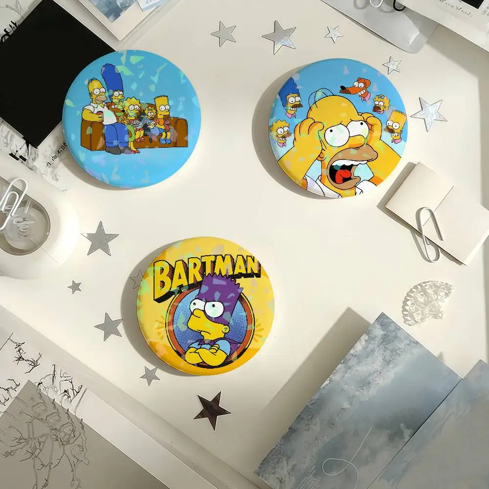 Cartoon The S-Simpsons Laser Badge Creative Pins Brooch for Bag Clothes Hat Decor Gifts Fans Collect