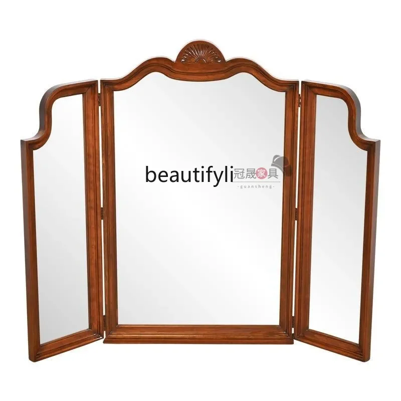 

French retro three-sided mirror household dresser folding makeup mirror bedroom antique, decorative mirror
