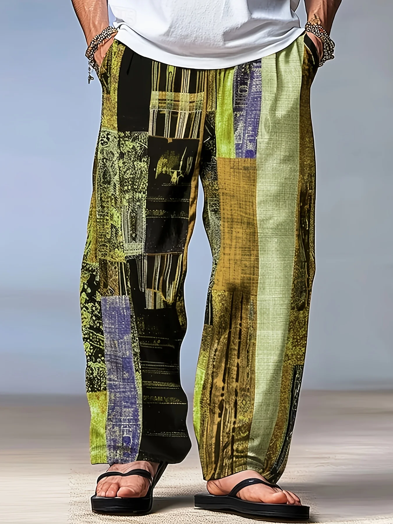 

2026 Summer Men's New Fashionable High End Colorful Pants Retro Comfortable Bohemian Leisure Vacation Party Sports Pants