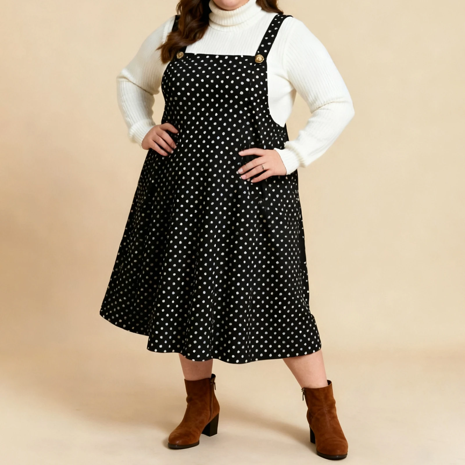 

2026 модное женское комбинезон больших размеров, платья миди с бретельками в горошек для повседневной офисной вечеринки, платья большого размера