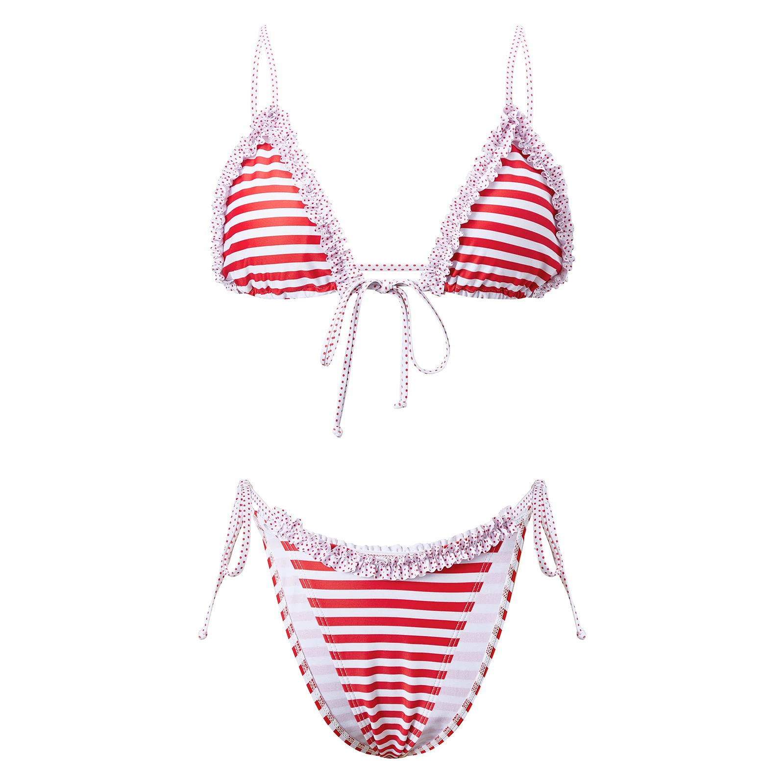 Set Striped Print Striped Print Ruffled Swimsuit Bathing 2 Pieces Women-S-Halter Bottom 2 Striped Sleeveless