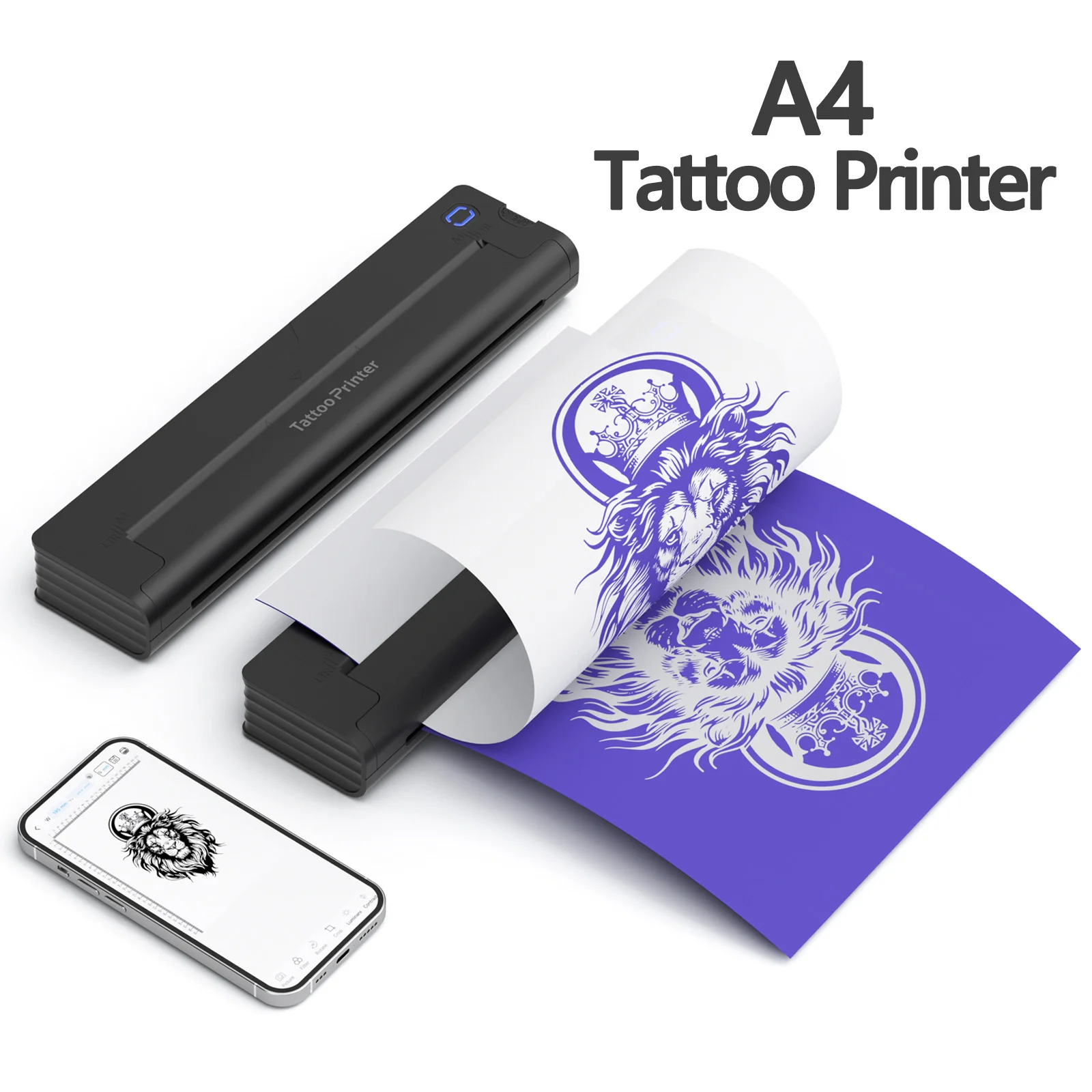 Portable A4 Thermal Tattoo Printer Wireless Bluetooth A4 Tattoo Transfer Machine Compatible with iPhone Android Phone