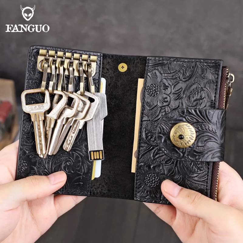 Vintage Genuine Leather Keychain Men Key holder ​key organizer Pouch Car Key pouch Wallet Housekeeper Key Case Mini Card Bag