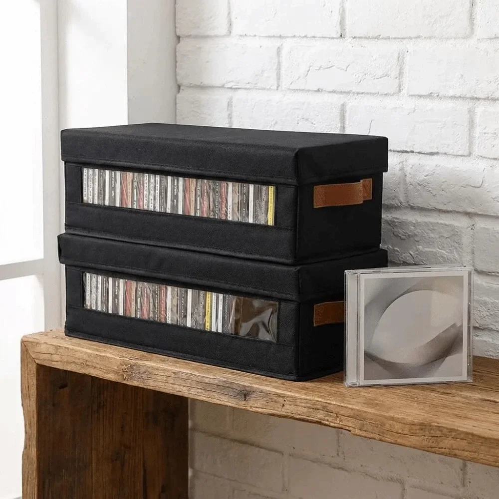 yesNon-woven Fabric Visible Window CD Storage Box Large Capacity Dust-proof DVD Storage Box Stackable Folding CD Case Media Stor