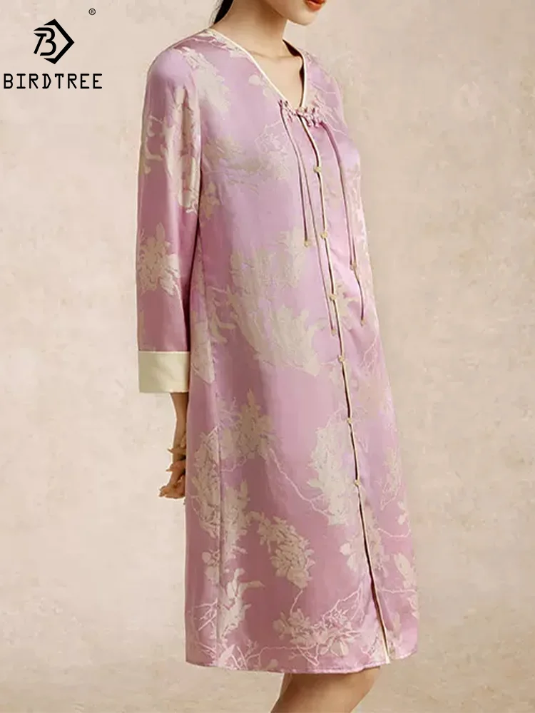 

BirdTree, 19.5MM 50%Mulberry Silk Elegant Nightgown, Women VNeck Floral Print, French Sweet Pajama Dress, Summer Autumn P48405QM