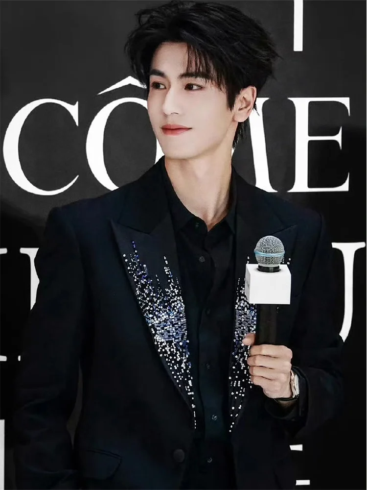 

Bla Hand Embroidered Bead Suit Jaet for Men Casual Ele Par Wear Loose Fit Long Sve Button Closure round Hem Jaet