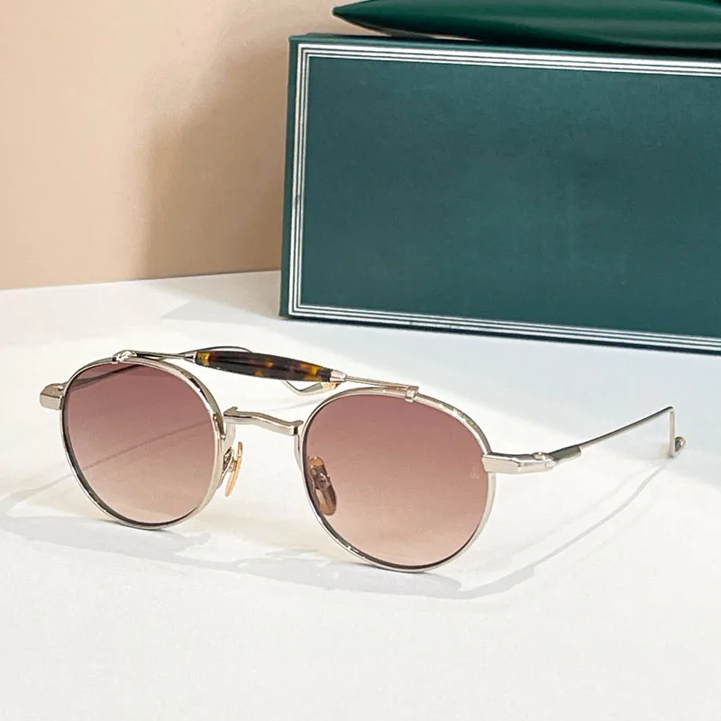 

Luxury HighDouble Bridge Vintage Handmade Quality Alloy Oval Sunglasses for Men Women in Japan UV400 for Prescription with Case