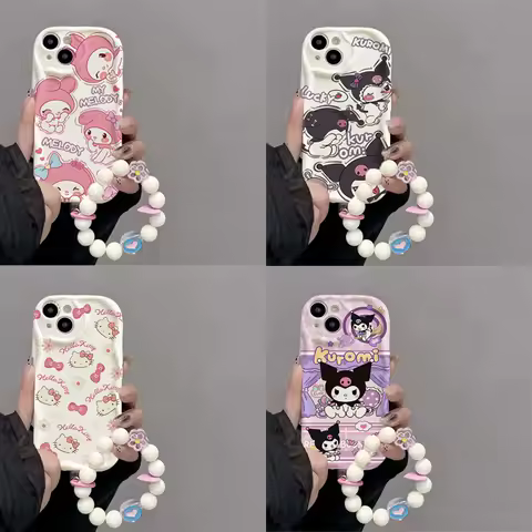 Kuromi Hello Kitty Bracket Bracelet Case For Samsung Galaxy S24 S25 S23 S22 FE Plus Ultra A15 A16 A25 A55 A35 A54 A14 A34 Cover