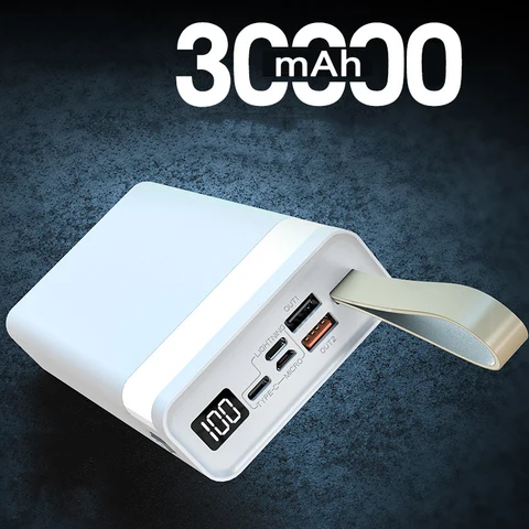 Большая емкость 30000 мАч Power Bank с двумя портами USB, быстрая зарядка для iPhone 15 14 Xiaomi Samsung, портативный запасной аккумулятор Powerbank