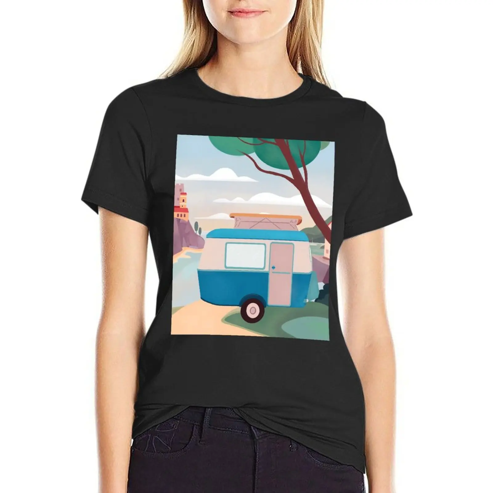 

Vintage Caravan by the Sea T-Shirt sweat summer clothes cute tops hippie clothes T-shirt Women