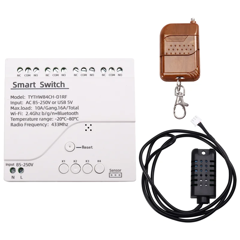 

ELECT-Tuya Wifi Smart Switch Temperature Humidity Sensor Monitor AC 85-250V Wireless Smart Switch With RF Remote Controller