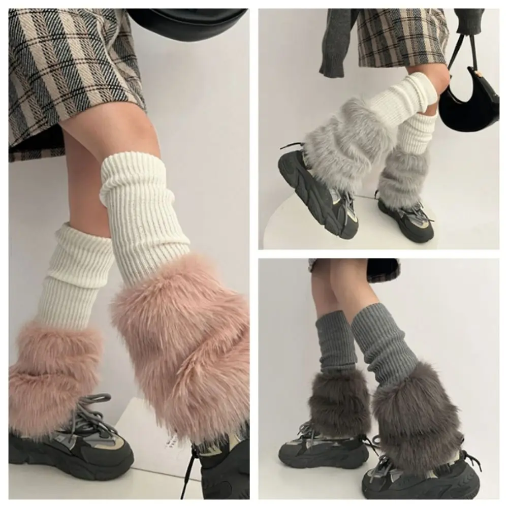 

Soft Knitted Winter Leg Warmers Y2K Foot Cover Plush Leg Coverings Lolita JK Harajuku Furry Leg Warmers Spicy Girls