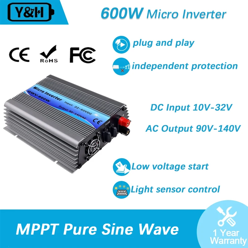 

Solar Micro Inverter 36V 220V Pure Sine Wave 600W Solar MPPT Regulator MAX 55V DC Solar Power Generator 36V 48V Battery PV Plate