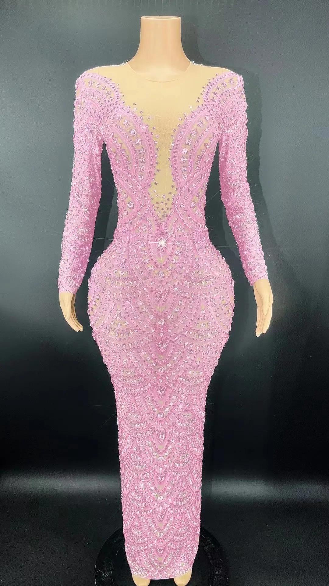 Sexy imprimé strass à manches longues Stretch serré longue robe De soirée robe De Festas robes De Fiesta Brillo robes De mariages