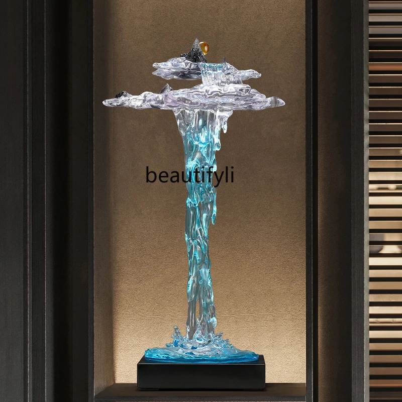 Flowing water rockery ornaments enter the door and enter the entrance office  large landscape pieces land  for housewarming