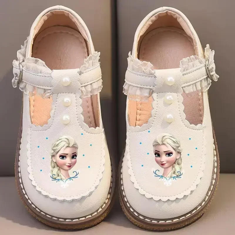 New Girls  Frozen Snow White Princess Sandals Disney Princess Kids Soft Decorative Pearls Shoes Europe Size 23-33