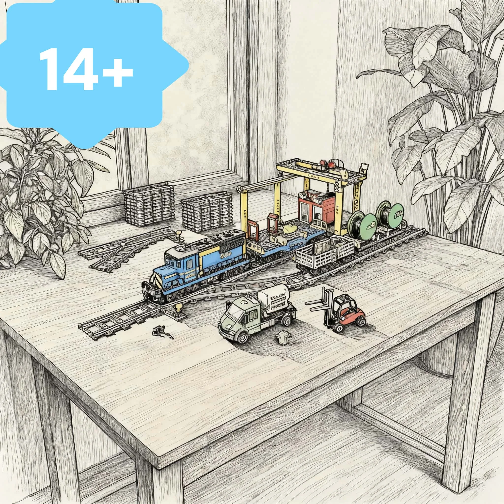 

2026 new creative home decoration adult city high blue train building blocks interesting track kit difficult to assemble collect