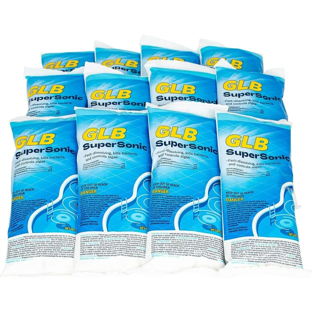SuperSonic 1 lb x 12 Pack Pool Shock | 73% Calcium Hypochlorite Fast-Dissolving CYA-Free Chlorine Granules for Above Ground