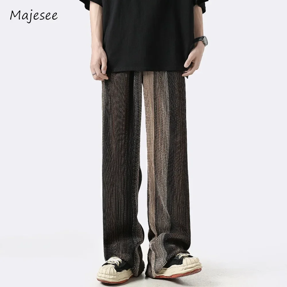 

Fashion Pants Men Panelled Wide Leg Baggy Drawstring Advanced Couplewear Breathable Summer All-match High Street Vintage Cozy