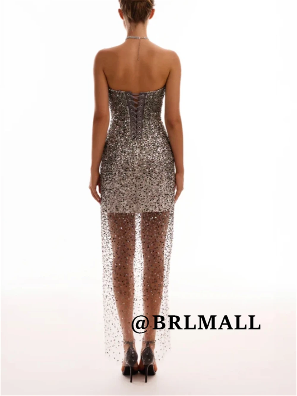 فستان حفلة موسيقية مطرز بالترتر من BRLMALL للنساء بدون أكمام من الدانتيل مشد غمد فساتين سهرة طويلة رداء حفلات مخصص