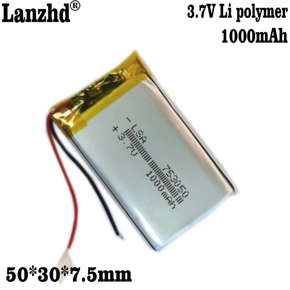 NEW 3.7V polymer battery 1000mAH Li batteries For Inhalation atomizer Smart Water cup LED light  50*30*7.5mm