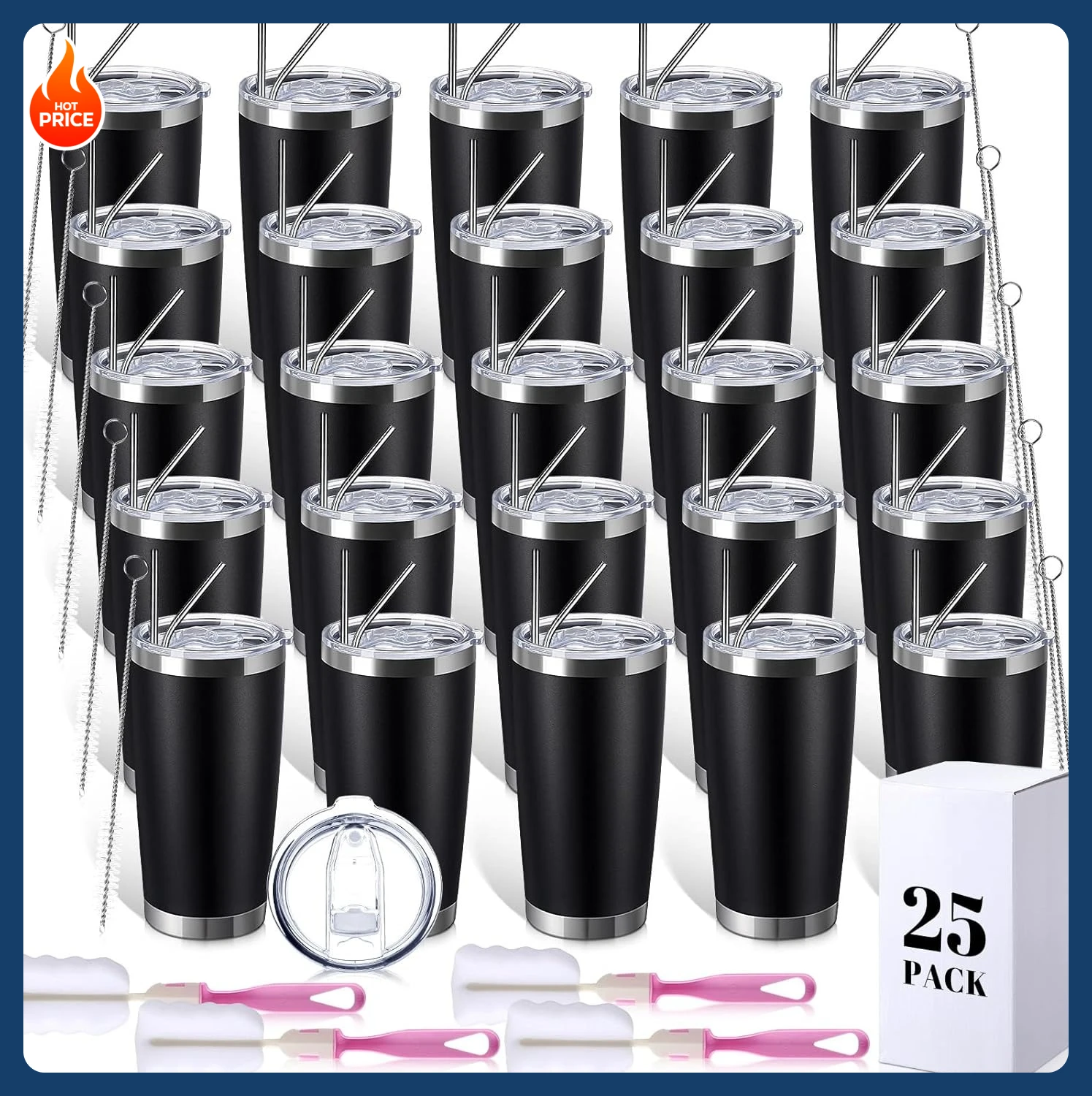 

[Limited Stock!]25 Pack 20oz Tumbler Bulk Stainless Steel Cups Double Wall Vacuum Insulated Travel Mug Bulk Durable Tumblers wit