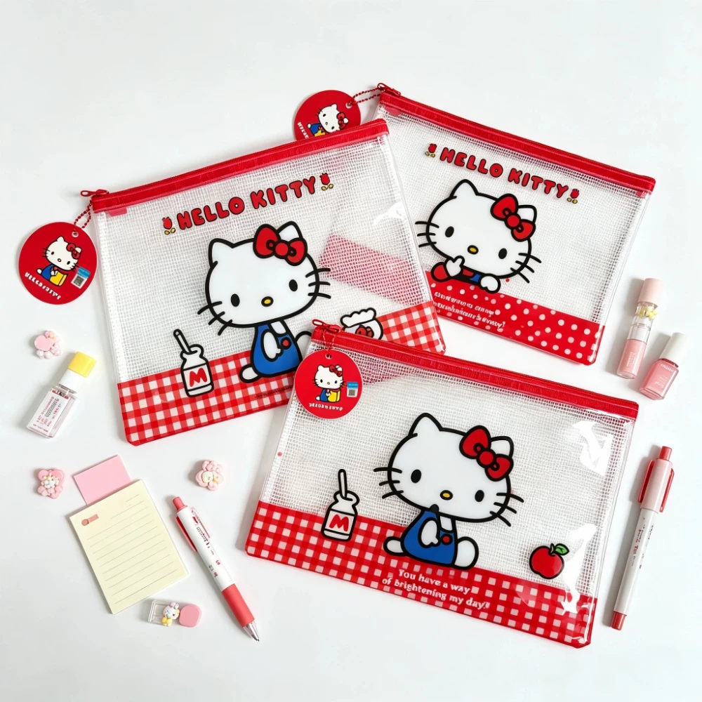 Kawaii Niedliche Weiße Katze Netz-Kosmetiktasche Wasserdichte PVC-Aufbewahrungstasche Reise-Schreibwaren-Handtasche