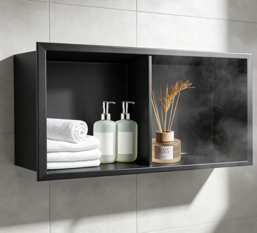 24"×12" Black Stainless Steel Shower Niche, Recessed Wall Niche with Shelf Waterproof No‑Tile Bathroom Multi‑Purpose Storage