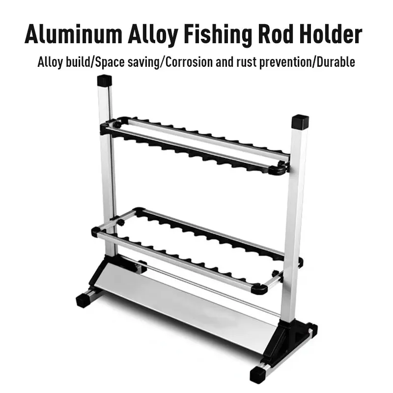 Aluminum Alloy Fishing Rod Rack Holder Stand Fishing Rods Pole Holder Stand Organizer Rack Capacity 24pcs Fishing Rod Tools