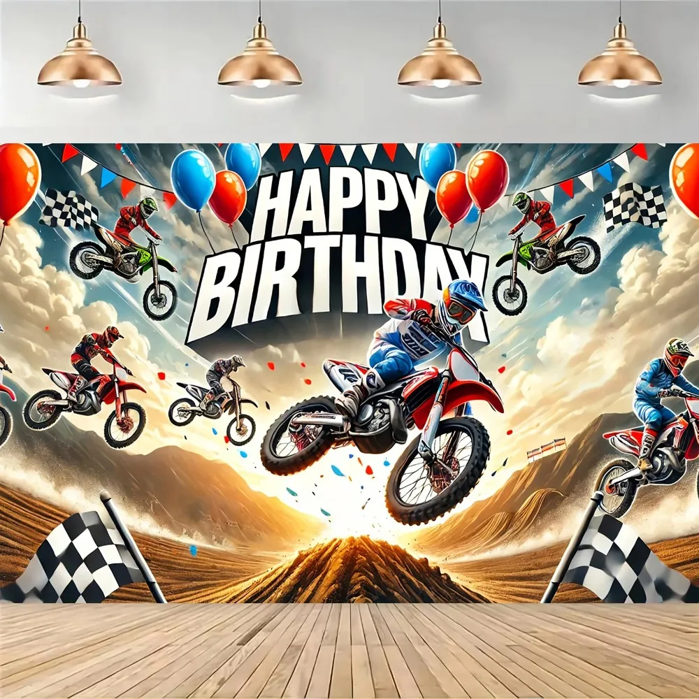 Off Road Cool Card Motorrad Party Banner Hintergrund, Kinder Junge Geburtstag Party Motorrad Brennende Flamme Fotografie Hintergrund
