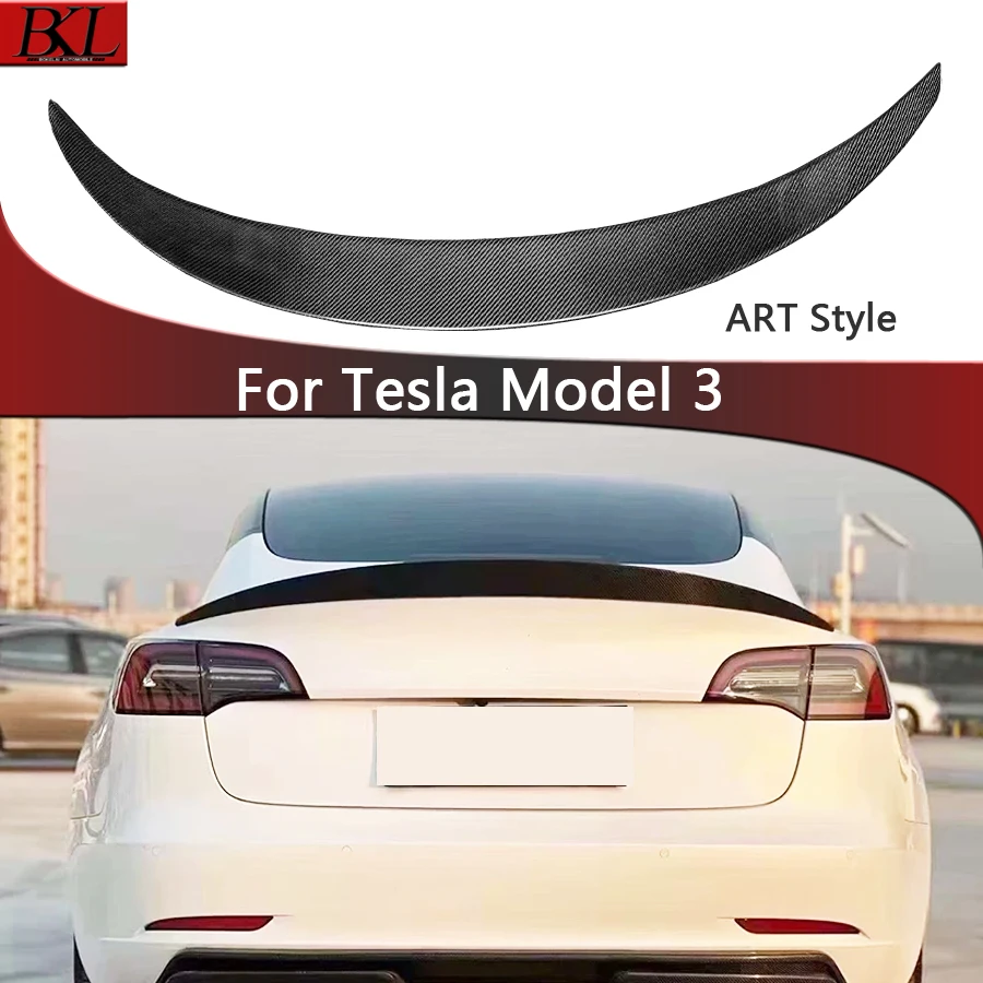 For Tesla Model 3 High quality ART style Carbon Fiber Tail fins Rear Trunk Spoiler Guide Wing Rear Wing Diverter Body Kit