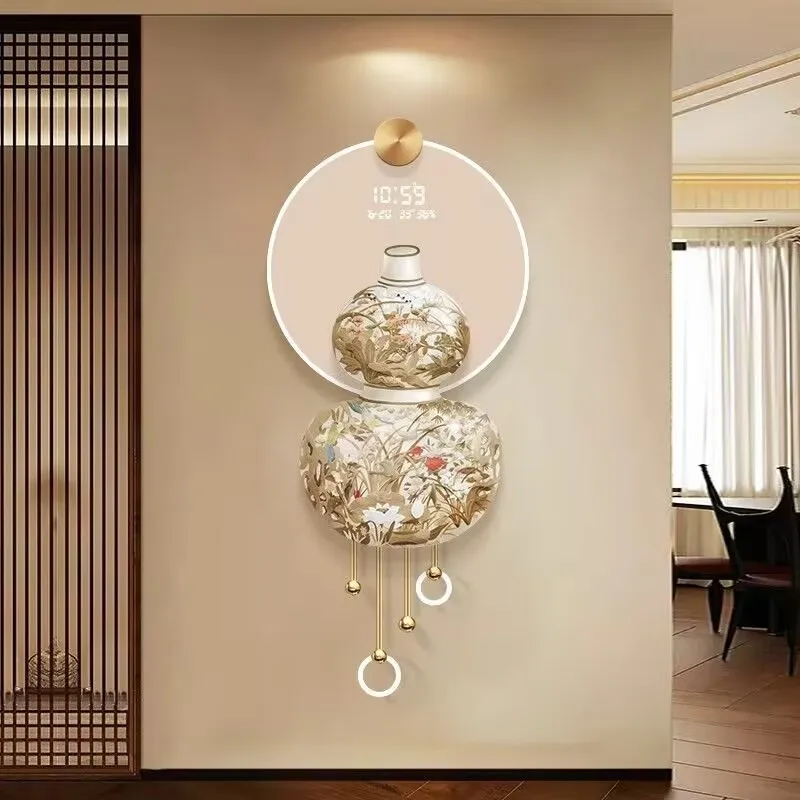 

Decorative painting with clock, hanging perpetual calendar clock painting at the end of the corridor, LED wall light painting