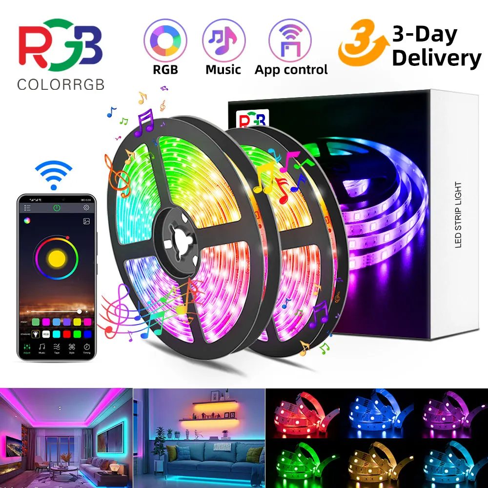 Светодиодная лента от Aiopp RGB 5050, гибкий проект «сделай сам», для декора гостиной с управлением через приложение Bluetooth