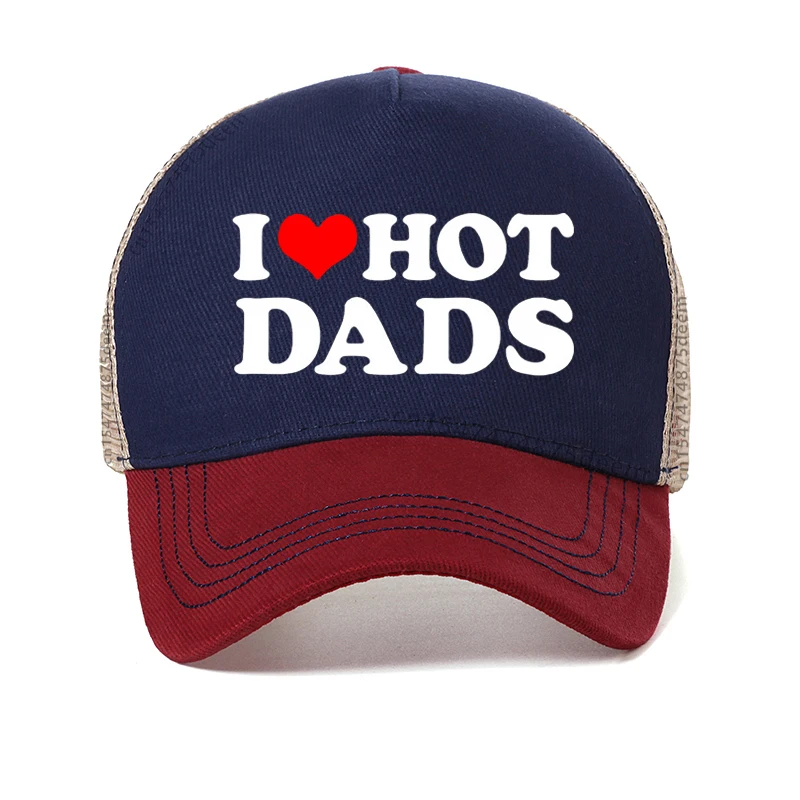 

I Love Hot Dads Baseball Cap summer mesh Breathable Trucker Hat Casual Sports huntingDad hats Adjustable Snapback hats Garros