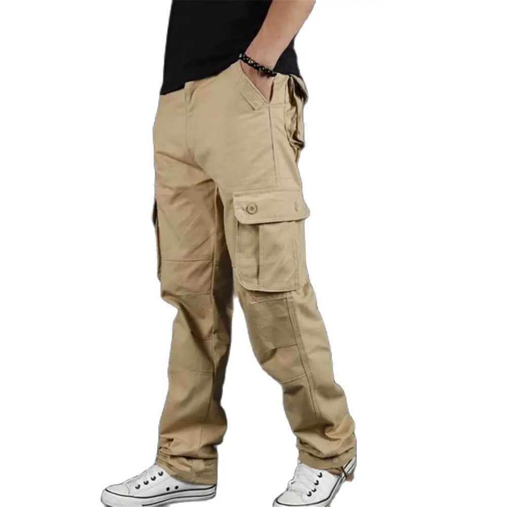 Mens Multi-Pocket Trousers Male Loose Safari With Many Pockets Pants 100% Cotton Straight Multi Pocket Capris Cargo