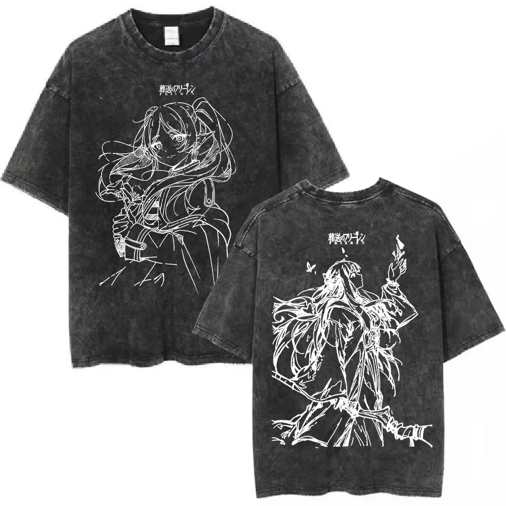 

Винтажная футболка унисекс с принтом «Аниме Frieren_ Beyond Journey's End», модная повседневная футболка с коротким рукавом из 100% хлопка