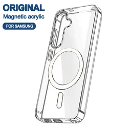 Original Wireless Magnetic Cover For Magsafe Case Samsung Galaxy S23 S21 Fe S24 Ultra S22 Plus Z Fold Flip 6 5 4 3 Clear Acrylic