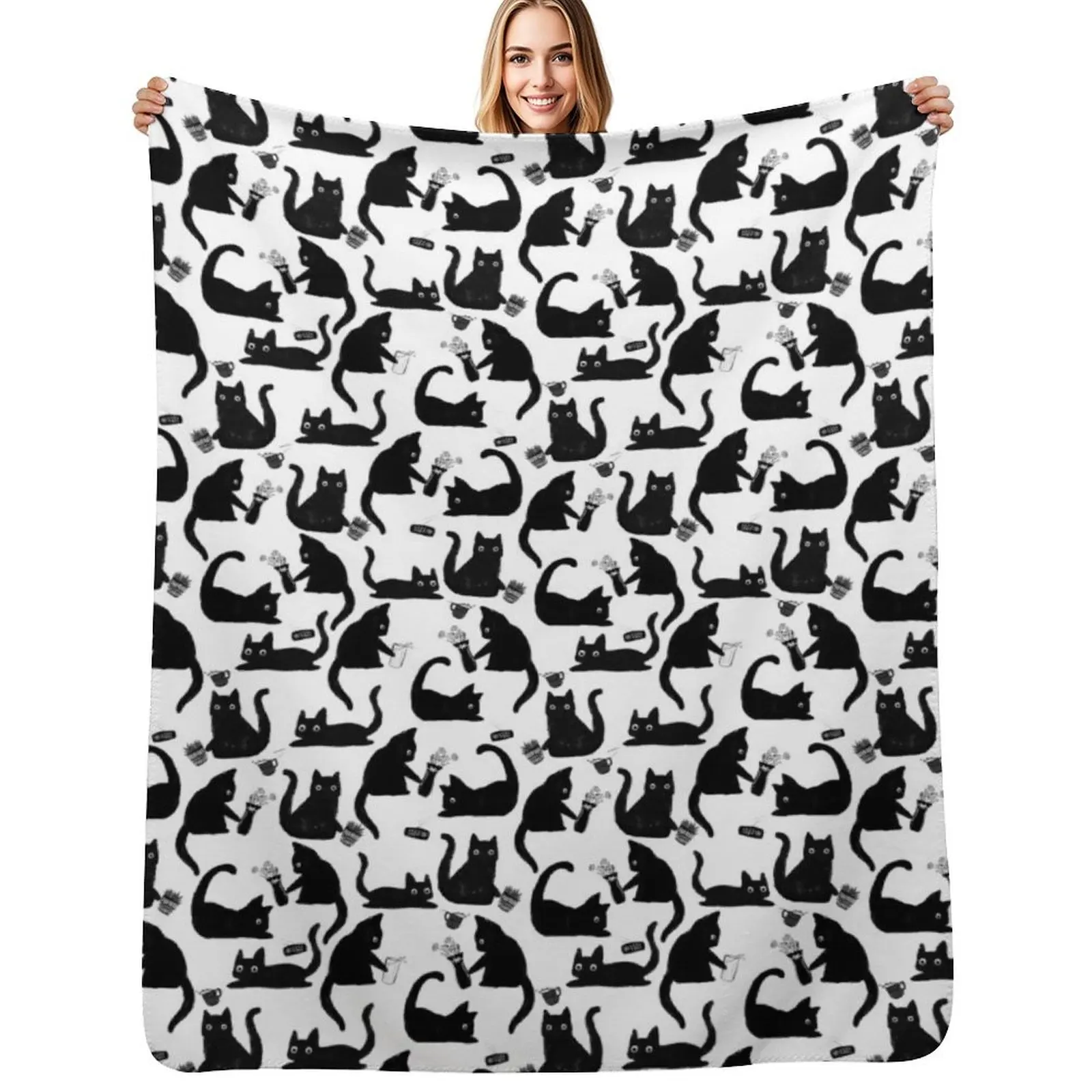 

Bad Cats Knocking Stuff Over Throw Blanket Multi Purpose Soft Warm Blanket for Home Travel