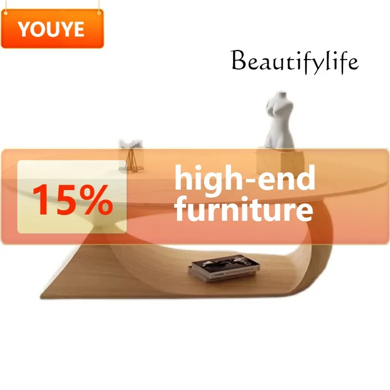 

C40 Современный кремовый стиль Журнальный столик из цельного дерева из каменной плиты Гостиная Маленькая квартира Домашний дизайнерский овальный журнальный столик Комбинация