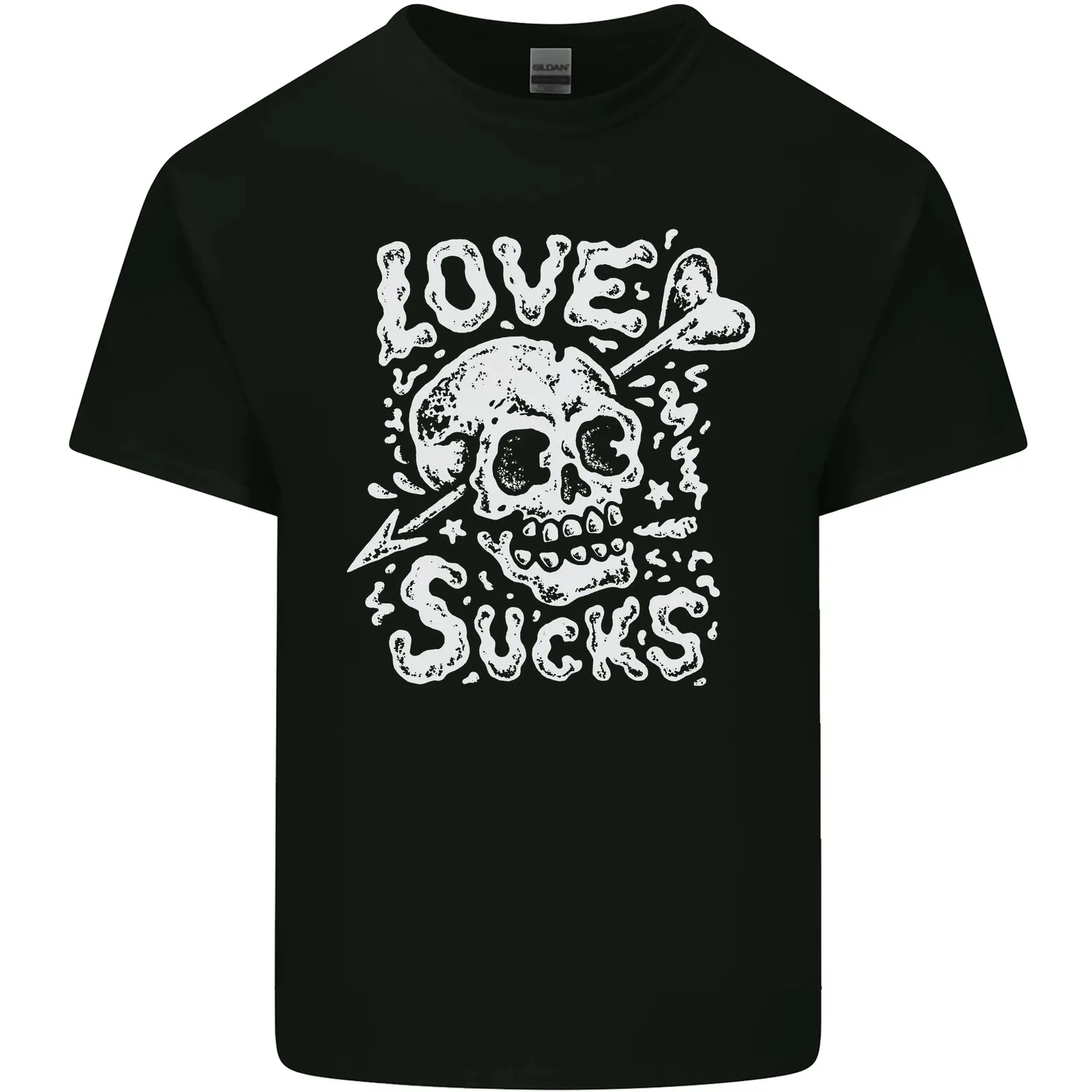 

Love Sucks Skull Anti Valentines Day Singles Day Mens Cotton T-Shirt Tee Top