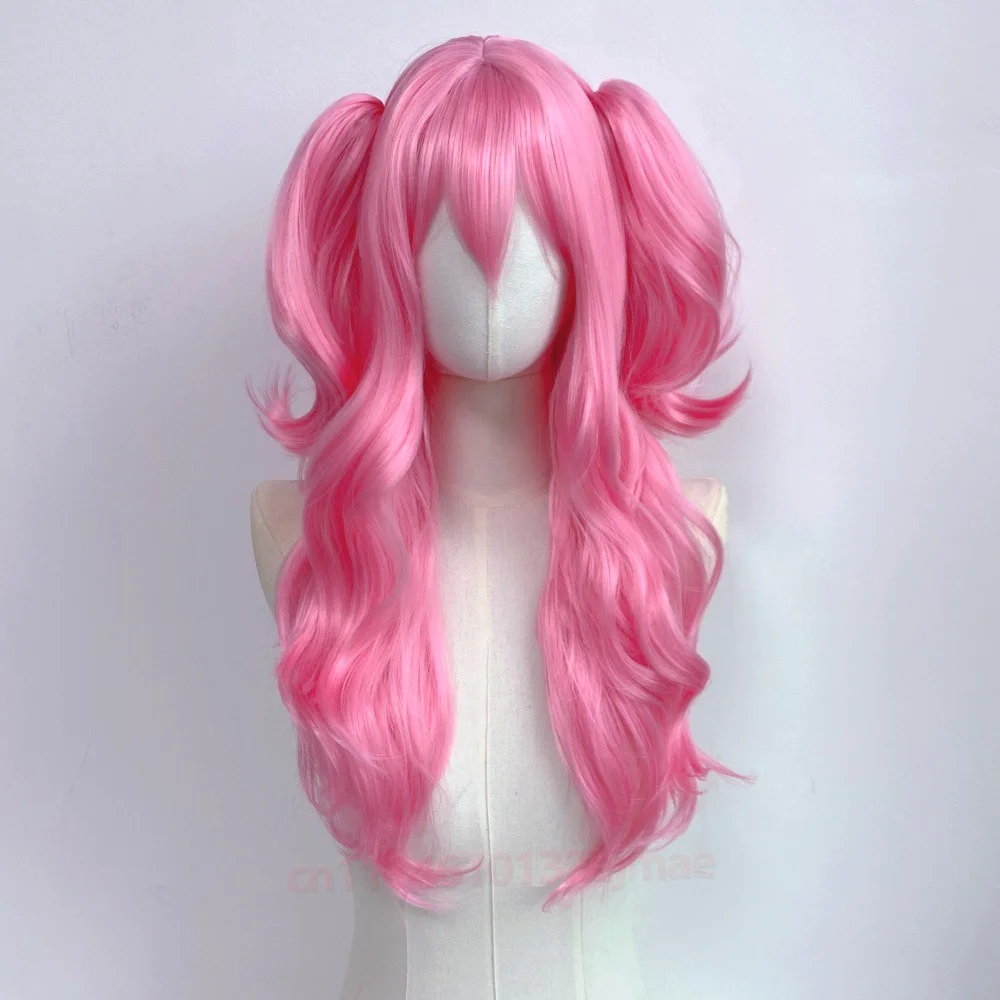 Anime Long Wavy Cosplay Pink Wig for Women Heat Resistant Ponytail Lolita Synthetic Halloween Pink Wigs Kpop Natural Hair Party