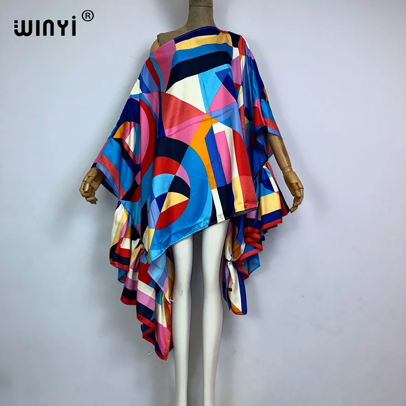 WINYI Women summer fashion Evening Party Beachwear Kuwait Bohemian Abaya kaftan Puff Sleeve sexy elegant beach cover up dress