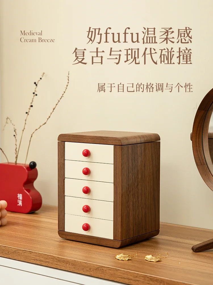 

Jewelry Box Storage Box High-end Exquisite Solid Wood Cream Wind Necklace Ring Earrings Birthday Wedding Gift Jewelry Box