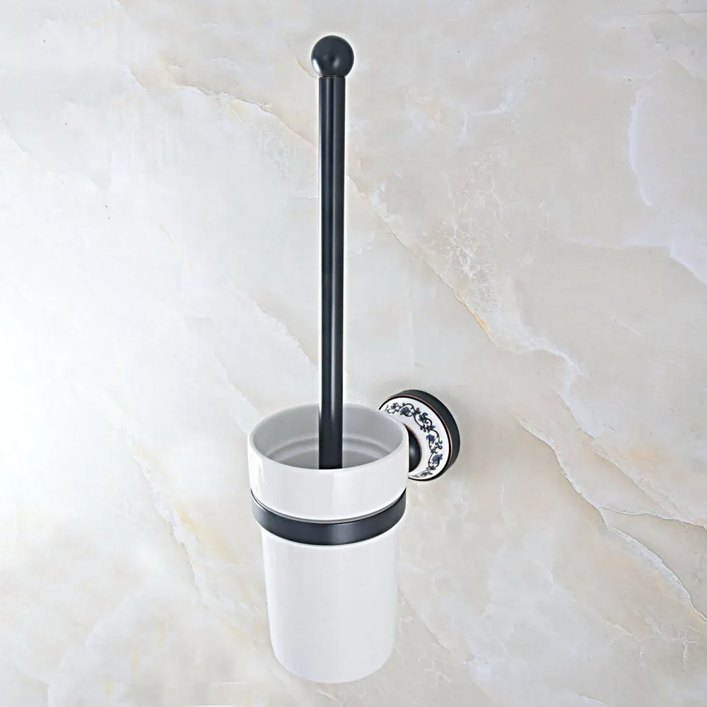 Black Oil Rubbed Brass Bathroom Accessories Wall Mounted Toilet Brush set With Ceramic Cup Holder Lba762